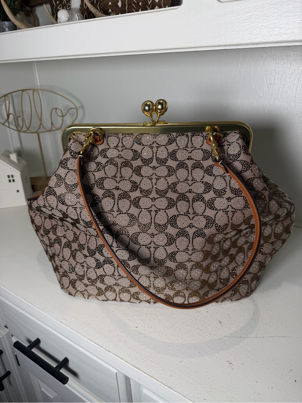 Coach NWT Signature Jacquard Large Kisslock Frame Shoulder Bag Purse CCE08 - Picture 6 of 12